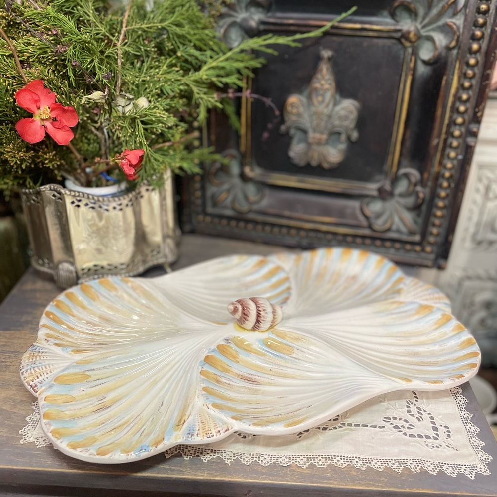 Vintage seashell platter ceramic shell appetizer tray beach coastal decor